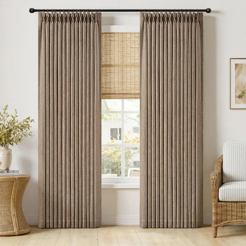 Vista 12 de MIULEE Cortinas de lino gruesas con pinzas plegadas de 96 pulgadas de largo, 2 paneles para sala de estar y dormitorio, cortinas de ventana Natural