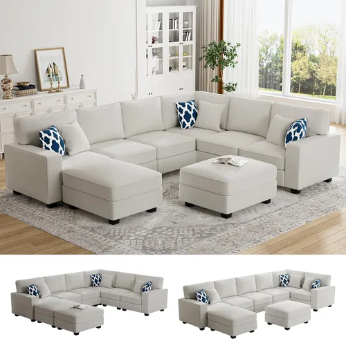 Vista 31 de Legend Vansen - Sofá seccional modular en forma de U con otomano, sofá de esquina reversible moderno para sala de estar (Antracita, 2+3 con otomano)