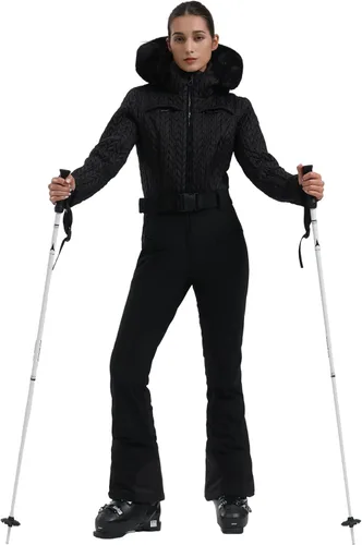 Vista 121 de GSOU SNOW Traje de esquí para mujer, traje de nieve delgado de una pieza, chaqueta de nieve, impermeable, resistente al viento, deportes al aire