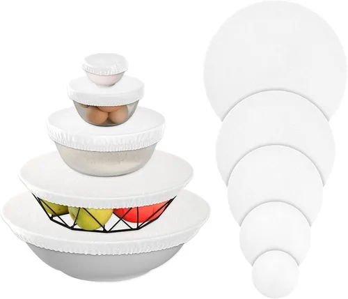 Vista 39 de 5 fundas elásticas reutilizables para cuencos de almacenamiento de alimentos, tapas de tela elástica con 5 tamaños diferentes, resistentes al calor