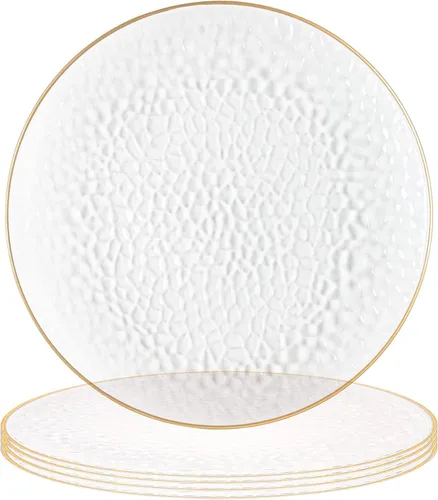 Vista 18 de PARTY BARGAINS Placas de carga de 13 pulgadas, paquete de 4, borde dorado transparente, cargadores desechables resistentes para comedor elegante Un