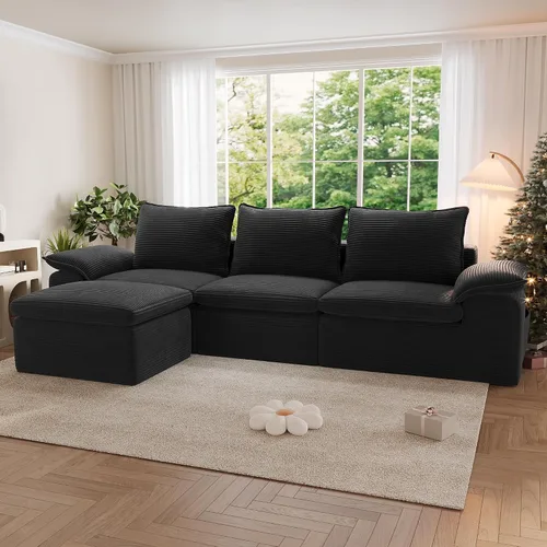 Vista 11 de Sofá cama convertible, sofá de 79 pulgadas sin huesos, sofá cama de corduroy, sofá chaise doble extragrande, futón en nube, sofá modular de piso