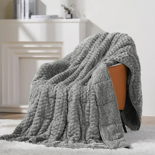 Vista 9 de Mr. Sandman Mantas con peso para adultos, tamaño matrimonial, 10 libras, manta cálida de forro polar Sherpa para dormir y calmar, manta de cama