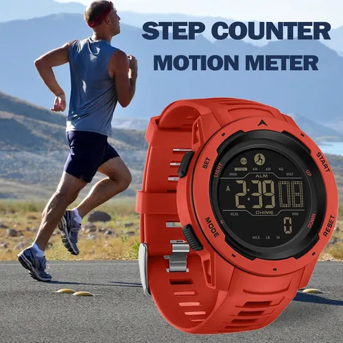 Vista 2 de Reloj digital para hombre, podómetro, contador de pasos, deportivo, militar, táctico, para exteriores, contador de calorías, alarma, cronómetro