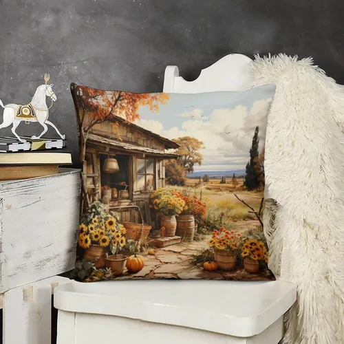 Vista 11 de Fundas de almohada decorativas cuadradas de terciopelo con diseño de paisaje, campo, otoño, otoño, 12 x 12 pulgadas, para Acción de Gracias