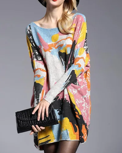 Vista 2 de ellazhu Sudadera casual de manga larga para mujer, ajuste relajado, cuello redondo, estampado DH38