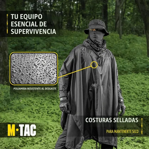 Vista 5 de M-Tac Poncho de Lluvia Táctico - Poncho Militar del Ejército Refugio - Ponchos de Lluvia Impermeables Ripstop para Acampada, Senderismo, Caza al