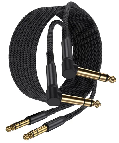 Vista 9 de Elebase Paquete de 2 cables TRS para instrumentos de 1/4 de pulgada de 3.3 pies, acodado a recto, conector macho jack estéreo de 6.35mm, línea