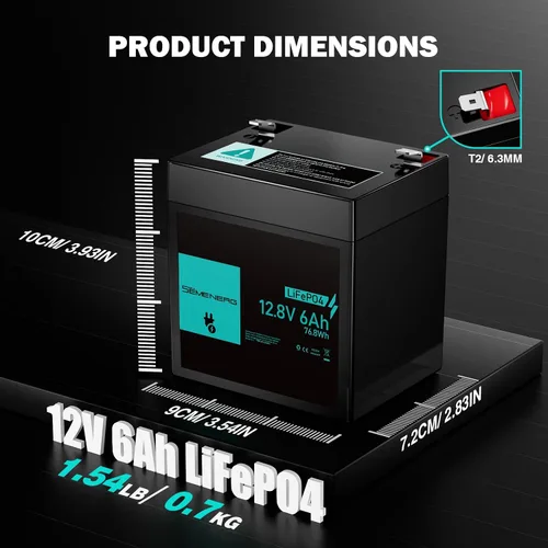 Vista 2 de Batería de litio de 12 V 6 Ah, más de 3000 ciclos LiFePO4 BMS integrado de 10 A, ciclo profundo de 6 Ah, ideal para suministro de iluminación