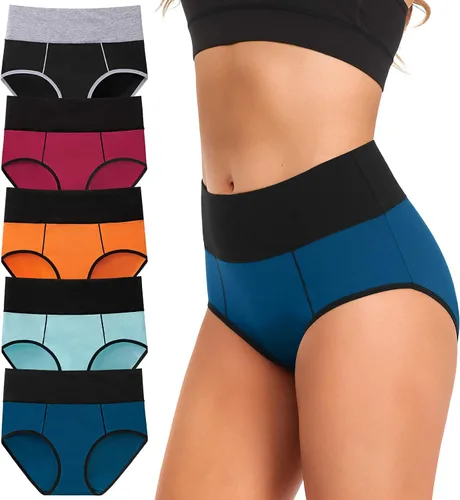 Vista 8 de ASIMOON Ropa interior de cintura alta con control de abdomen para mujer, de algodón, talla grande, cobertura completa, bragas para mujer