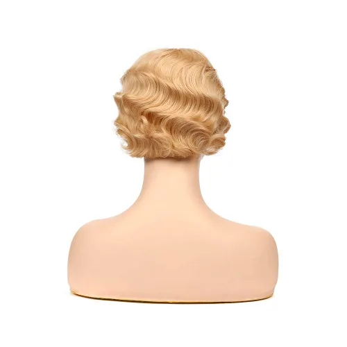Vista 6 de Peluca rubia corta y rizada estilo 1920 Nuna para mujer, peluca de onda dedos sintética estilo pixie Blonde503