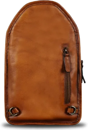 Vista 3 de Bolso bandolera de cuero genuino para hombres y mujeres, estilo vintage, de cuero real, a la moda, mochila bandolera para el hombro, bolso cruzado