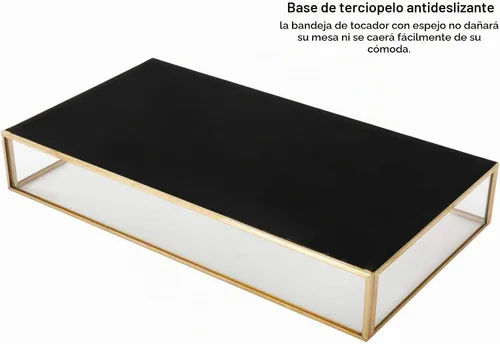 Vista 6 de HighFree Bandeja Rectangular de Espejo Dorado, Bandeja Decorativa de Vidrio con Espejo para Tocador para Perfume, Cosméticos, Maquillaje, Baratijas