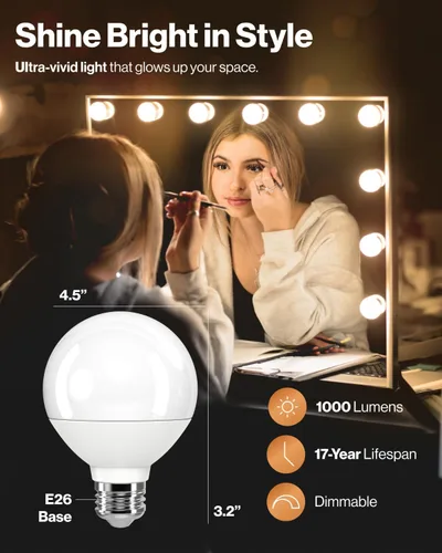 Vista 2 de Sunco Juego de 12 bombillas LED G25, bombillas de globo para tocador de baño de alto rendimiento, 1000 lm, 11 W (equivalente a 100 W), 2700 K, luz