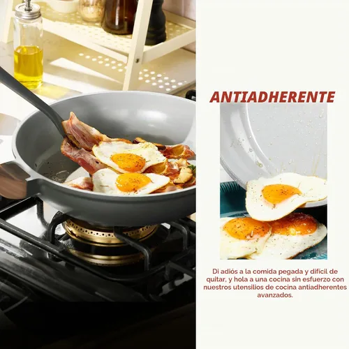 Vista 10 de CAROTE Juego de utensilios de cocina de cerámica, ollas y sartenes de 29 Gris