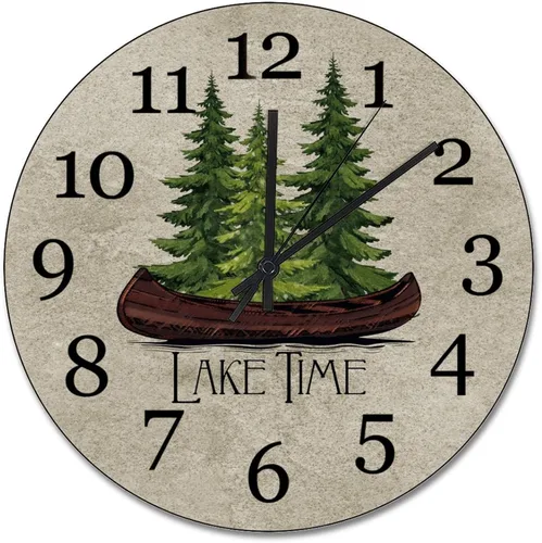 Vista 68 de Reloj de pared Whatever Modern Wood Clock de 10 pulgadas, silencioso, sin tictac, funciona con pilas, para sala de estar, dormitorio, cocina, A