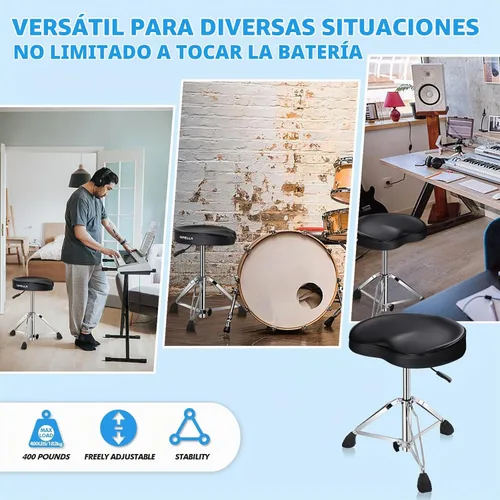 Vista 5 de Banco de tambor de sillín, trono de batería hidráulico de servicio pesado, asiento de batería de espuma viscoelástica ergonómico, silla de batería