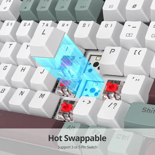 Vista 6 de Mist - Teclado para juegos con cable al 75%, intercambiable en caliente, montaje en junta, interruptor rojo, teclado mecánico TKL retroiluminado RGB