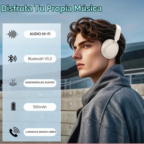Vista 7 de Auriculares con Cancelación de Ruido Inalámbricos Bluetooth, Auriculares Bluetooth Sobre la Oreja con Micrófono, Auriculares Inalámbricos