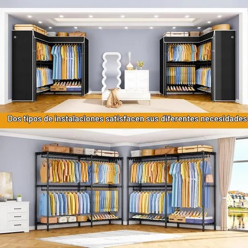 Vista 5 de ULIFHOME E15C Pro - Perchero en forma de L para esquina, perchero independiente para colgar ropa, sistema de armario resistente de 48.8 pulgadas