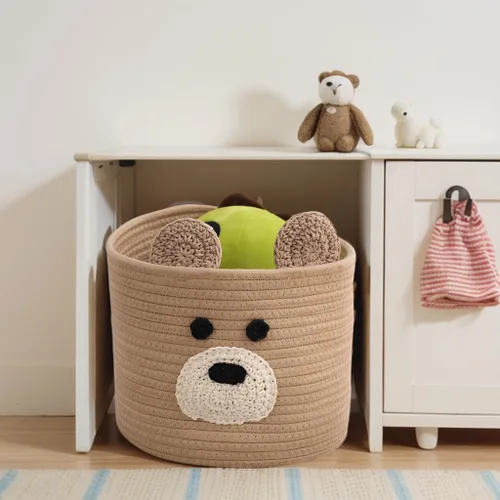 Vista 2 de Cestas de lavandería Bear, cesta de almacenamiento con asas, cesta decorativa para sala de estar, cesta de almacenamiento tejida para juguetes