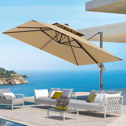 Vista 76 de Sombrilla de 10 x 13 pies para exteriores, sombrilla grande rectangular con viga voladiza, resistente, con rotación de 360°, sombrilla con Beige