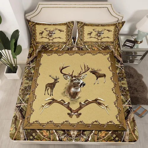 Vista 8 de Erosebridal Sábanas de cama de vaca tamaño individual para decoración rústica, sábana bajera ajustable de estrellas del oeste de Texas para vaquera