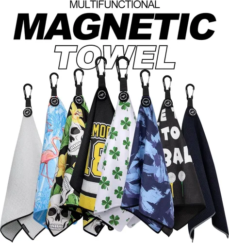Vista 4 de Toalla de golf magnética, diseño de gofre de microfibra con clip, imán de fuerza industrial para un fuerte agarre a bolsas de golf, carritos y palos