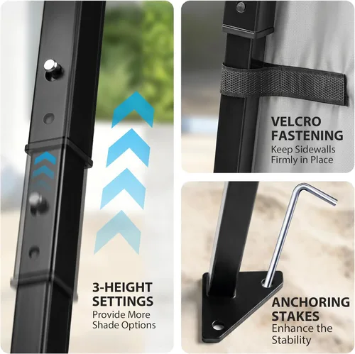 Vista 7 de EAGLE PEAK Toldo Emergente de 8x8 pies con Pared Lateral, Compacto, Portátil con Patas Inclinadas, Refugio Solar Instantáneo para Playa, Deportes