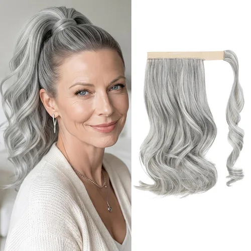 Vista 33 de CJL HAIR 14" Extensión de cola de caballo corta con cabello rizado y ondulado, clip en la cola de caballo, extensión de pelo sintético falso