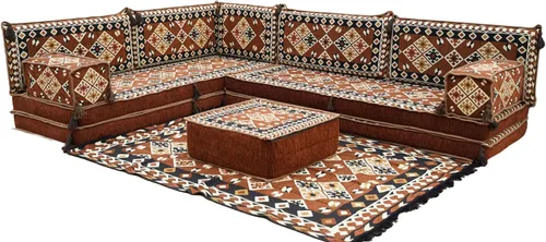 Vista 29 de arabicsofa Juego de asientos Jalsa en forma de L – Majlis árabe hecho a mano con almohadas de respaldo