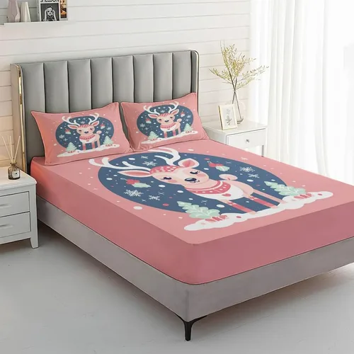 Vista 2 de Juego de sábanas de ciervo tamaño individual, sábanas de microfibra suave y bolsillo profundo, sábanas y fundas de almohada estampadas sin arrugas