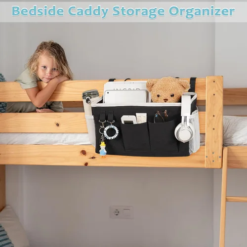 Vista 6 de Loghot Organizador Colgante de Mesita de Noche/Bolsa de Almacenamiento de Mesita de Noche para Literas y Camas de Hospital, Rieles de Cama