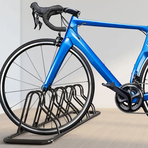 Vista 6 de Simple Houseware - Soporte de almacenamiento ajustable para 5 bicicletas, aparcamiento para suelo, color negro