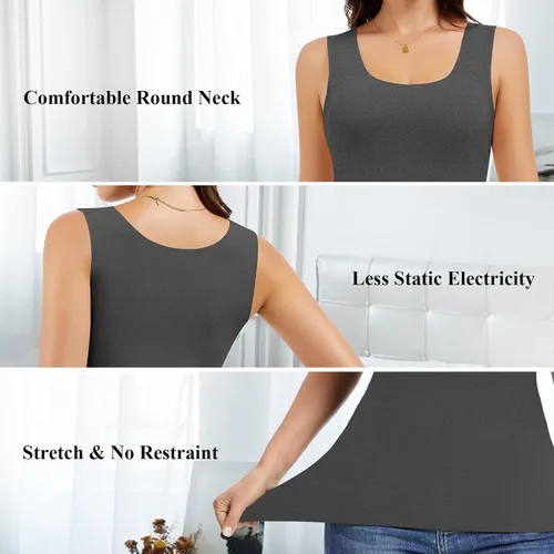 Vista 4 de JOYSHAPER Camiseta térmica sin mangas para mujer, ropa interior de forro polar, camiseta sin mangas, chaleco de capa base cálida