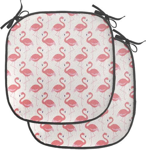 Vista 67 de Ambesonne Flamingo - Cojín de asiento para silla, diseño de fantasía exótica con elementos de vida silvestre hawaiana en colores pastel, acolchado