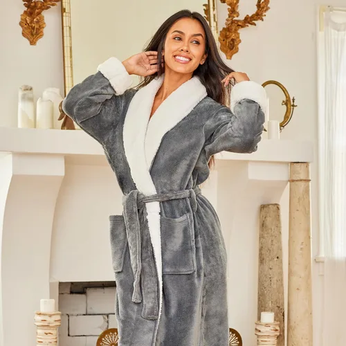 Vista 6 de Alexander Del Rossa Bata de felpa para mujer, larga y acogedora bata de baño cálida