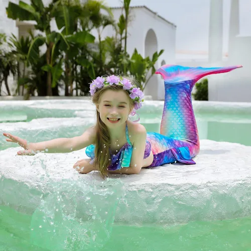 Vista 2 de DNFUN Colas de sirena para nadar para niñas, bikini de princesa, cola de sirena, traje de baño para niñas