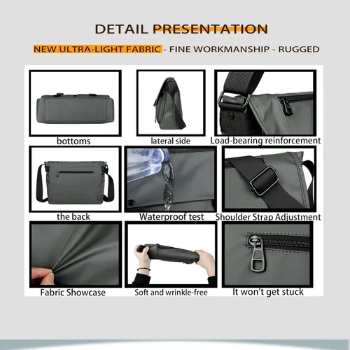 Vista 5 de ZHIDE Bolsa tipo mensajero para hombres y mujeres, bolso de hombro, cruzado para hombre, impermeable, bolso cruzado para ir a la escuela
