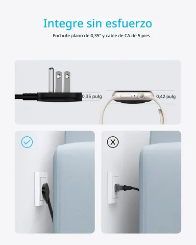Vista 5 de Anker Estación de carga Nano (67W máx.), regleta de alimentación USB-C 6-en-1 para iPhone 16/15 y MacBook, con enchufe plano y cable de extensión