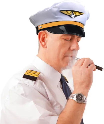 Vista 5 de Paquete de 4 gorras de capitán piloto, aviador, aviador, azul marino, para hombres y mujeres, color blanco