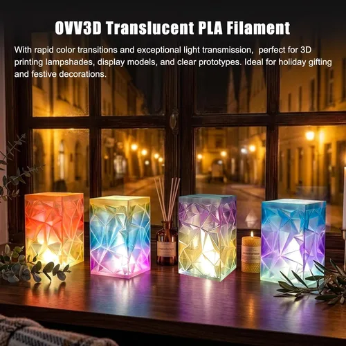 Vista 2 de OVV3D - Filamento PLA para impresora 3D de 8.82 oz x 4 bobinas, PLA Transparente Pla Multicolor