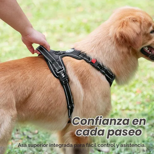 Vista 6 de PoyPet - Arnés para perro, sin tirones ni estrangulamiento, chaleco reflejante ajustable acolchado con enganche frontal y asa para fácil control