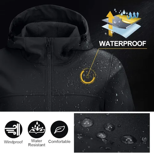 Vista 2 de CAMEL CROWN Chaqueta Softshell con forro polar para mujer con capucha, impermeable, resistente al viento, ligera, aislante, senderismo, campamento