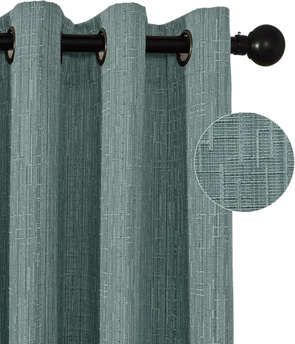 Vista 21 de Cortinas de lino jacquard de 63 pulgadas de largo, 2 paneles, cortinas gruesas de lino sintético mezclado, cortinas texturizadas de arpillera