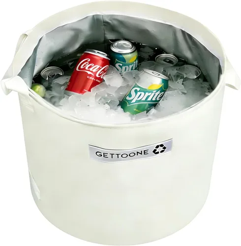 Vista 11 de Collapsible Ice Bucket for Drinks, White Party Cooler with Insulated Lining & Carry Handles, Portable Folding Champagne Wine Beer Bucket for Indoor
