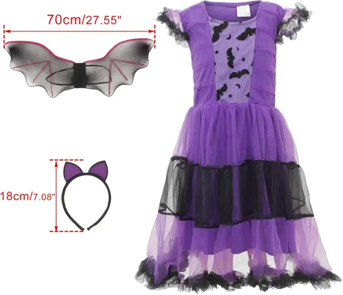 Vista 6 de EOZY Disfraz de murciélago de princesa para niñas con diadema y alas para Halloween