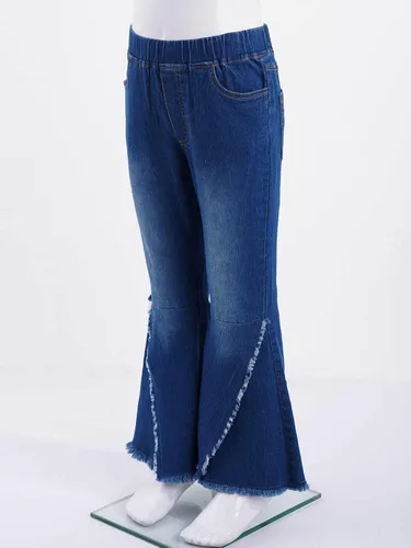 Vista 4 de Pantalones vaqueros acampanados con volantes y cintura elástica para niños y niñas