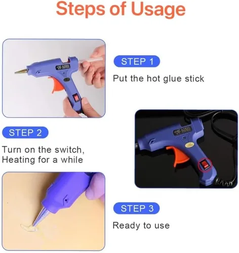 Vista 4 de Pistola de pegamento caliente con 10 barras de pegamento, kit de mini pistola de pegamento de 30 W, para uso escolar de artes y manualidades, Blanco