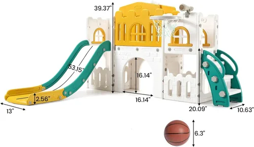 Vista 8 de GarveeLife Zona de juegos interior 8 en 1 para niños pequeños con tobogán juego de tobogán para bebés de 1 a 3 años, tobogán para niños incluye aro